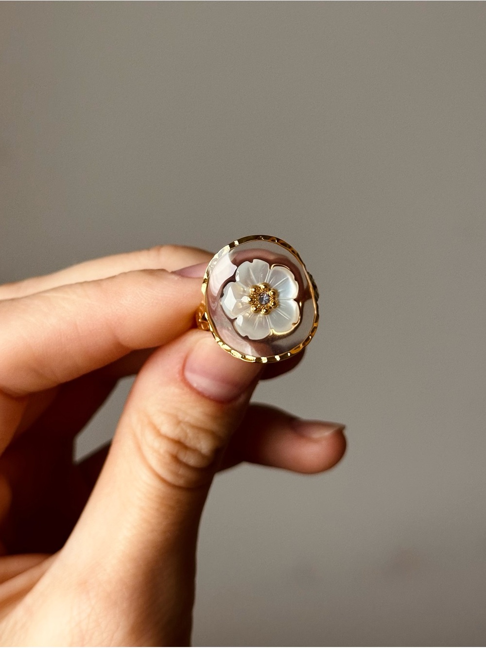 Gold Flower Statement Ring with Enamel Petals